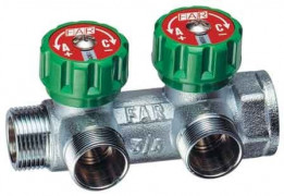 Коллектор FAR 3/4" x 1/2" - 2 выхода вентильный регулирующий Коллектор FAR 3/4" x 1/2" - 2 выхода вентильный регулирующий