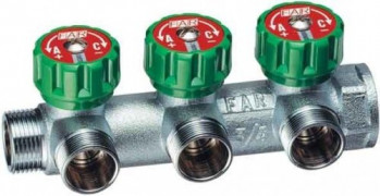 Коллектор FAR 3/4" x 1/2" - 3 выхода вентильный регулирующий Коллектор FAR 3/4" x 1/2" - 3 выхода вентильный регулирующий