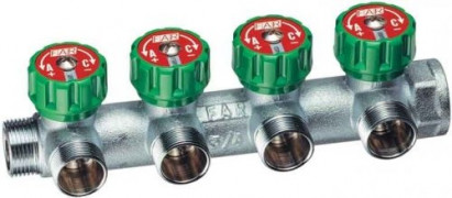 Коллектор FAR 3/4" x 1/2" - 4 выхода вентильный регулирующий Коллектор FAR 3/4" x 1/2" - 4 выхода вентильный регулирующий